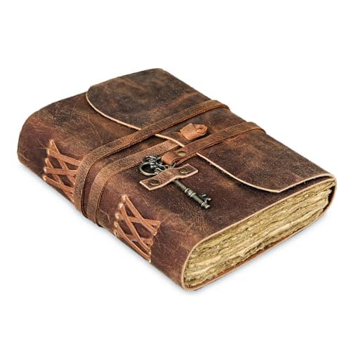 Image of Leather Journal with lined Deckle Edge Paper 8x6 inch Vintage Key/Handmade Writing Notebook Diary/Bound Daily Notepad for Men & Women Medium, Sketch/Writing pad, for Artists (8 x 6, Brown)