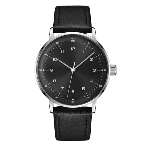 Image of Boyarca Vintage Mechanical Watch with Domed Glass Watch Mirror and 40mm case, Casual and Minimalist Manual Winding Mechanical Wrist Watch for Men and Women, Silver Black