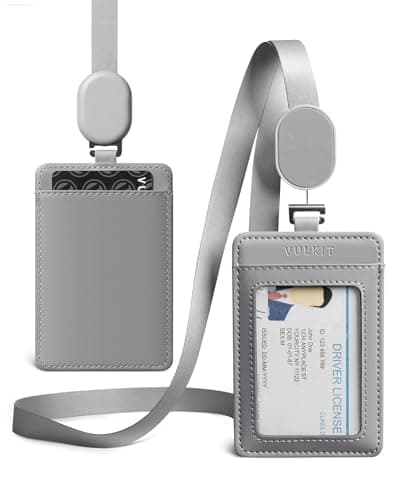 Image of VULKIT Retractable Lanyard with Card Holder Vertical ID Badge Holder for Men or Women Bus Pass Holder ID Card Holders, Grey