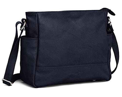 Image of Hudson & James Designer Genuine Real Nappa Leather Handmade Women Ladies Travel Satchel Everyday Crossover Cross body Work iPad Shoulder Handbag Bag (Navy Blue)