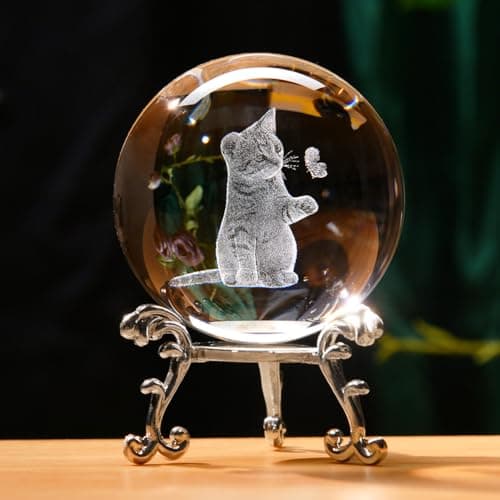 Image of IFOLAINA 3D Cat Lover Gifts for Women Cat Figurines in Crystal Ball with Stand Paperweights Decor Cat Collectibles Themed Gift for Women Kids