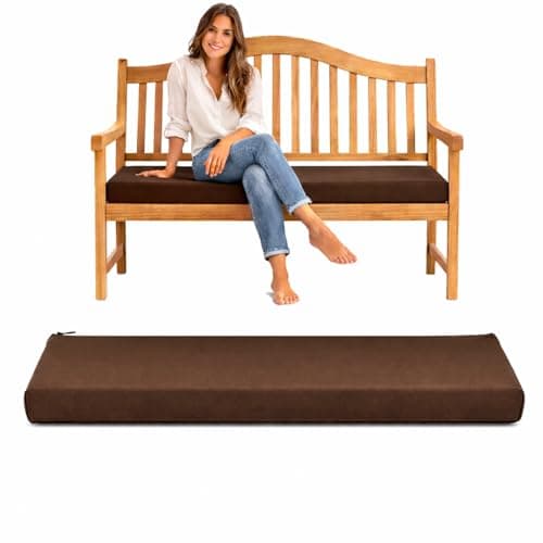 Image of Pinkfairy Outdoor Water-Resistant Bench Rattan Cushion Pad for Garden 2/3/4 Seater 108/143/170cm Thick Long Bench Chair Cushions Pad for Swing Patio (3 Seaters-143x52x6cm, Brown)