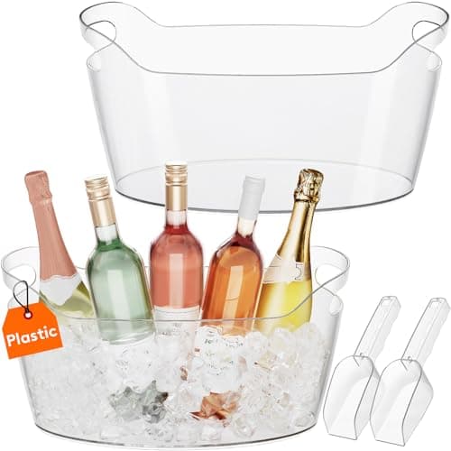 Image of Lifewit 6.5L Ice Bucket for Parties 2 PCS, Portable Champagne Bucket for Cocktail Bar, Clear Plastic Drink Cooler for Beverage/Wine/Beer/Juice, Mimosa Bar Chiller Tub with Scoop 38 x18x20 cm/15x7x8"