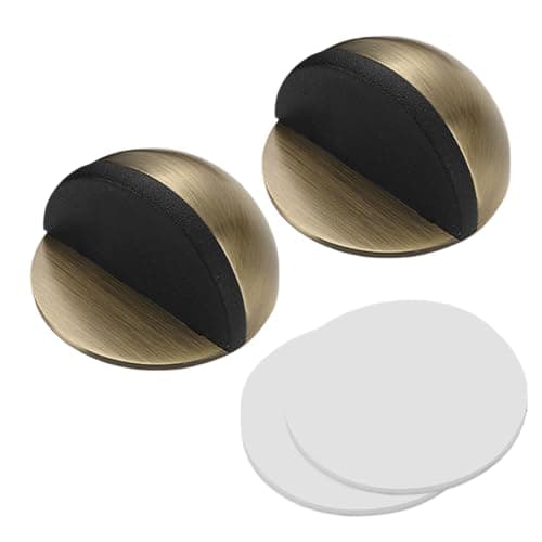 Image of Antique Brass Door Stop - 2 Pack Floor Mounted with Adhesive for Glass & Sliding Doors, Bronze Color for Hardwood, Tile Floors