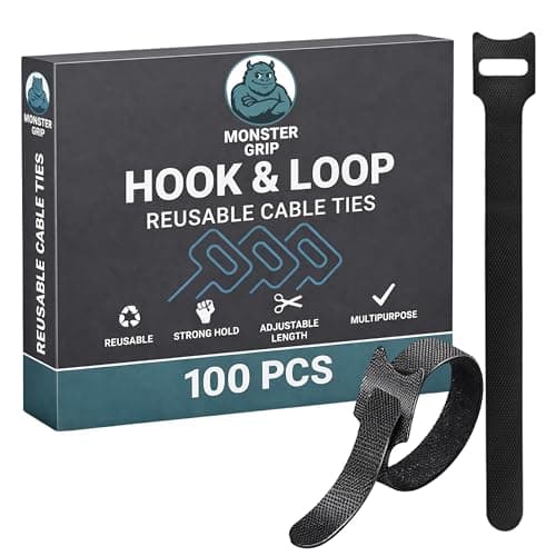 Image of Reusable Cable Ties, 100 Pack Hook and Loop Cable Ties, Cable Tidy, Secure, Adjustable Fastening Cable Ties, Fast Convenient Cable Management