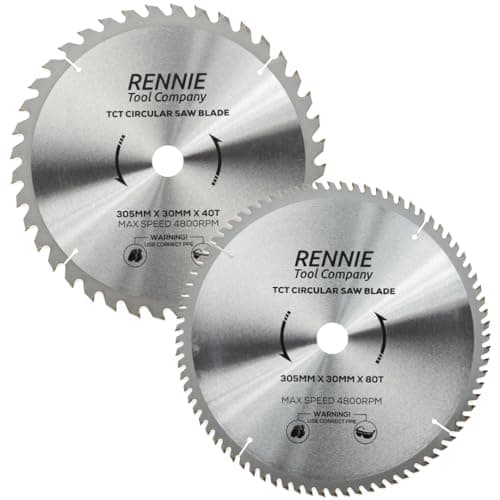 Image of 2 PACK - 305mm x 30mm x 40T & 80T TCT Circular Wood Saw Blades Includes 25mm 20mm & 16mm Bore Reduction Rings. Compatible with Bosch Makita Dewalt Circular Saw Etc.