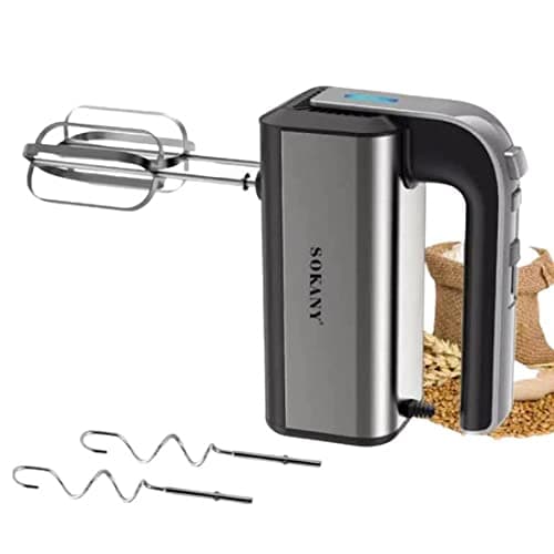 Image of SOKANY 800 W Stainless Steel Hand Mixer, Electric Whisk 5 Speeds Plus Turbo Function, Mixer Hand Stirrer with 2 Dough Hooks and 2 Whisk (CX-6651)