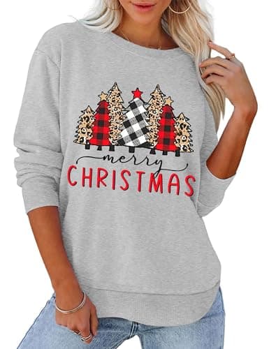 Image of NECIOUS Womens Christmas Sweatshirt 2024 Graphic Xmas Top Merry Christmas Sweatshirt For Women Fall Winter Pullover, Grey Christmas, S