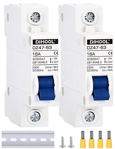 Image of DIHOOL Miniature Circuit Breaker MCB, 1 Pole, 16Amp,230VAC,Type C, 2pcs
