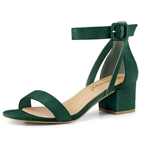 Image of Allegra K Women's Ankle Strap Block Low Heel Sandals Green 4 UK/Label Size 6 US