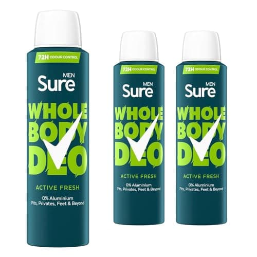 Image of Sure Men Deodorant Spray Active Fresh, Pack of 3, Whole Body Deodorant for Men Aluminium Free Deo Spray with Herbal Citrus and Woody Scent Provides 72-Hour Odour Control, 150 ml
