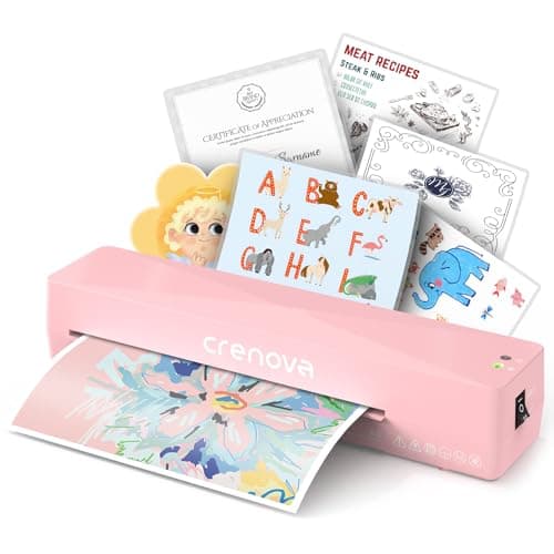 Image of Crenova A4 Laminator, Thermal Laminator Machine for Hot and Cold Settings with 10 Laminating Pouches No Bubbles for School Home Use (Pink)