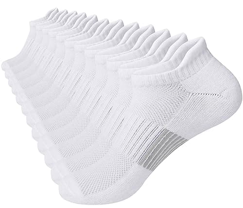 Image of ILovDaisy Ankle Trainer Socks for Men Women, White Cushioned Running Sports Socks Mens Cotton Athletic Socks Anti-Blister Low Cut Breathable Walking Socks 6 Pairs 9-11