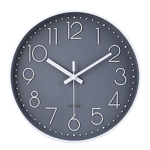 Image of jomparis Quality Silent & Non Ticking Quartz Sweep Round Wall Clock 12 Inches Grey Modern Decorative Clock for Kitchen Home Living Room Bedroom School