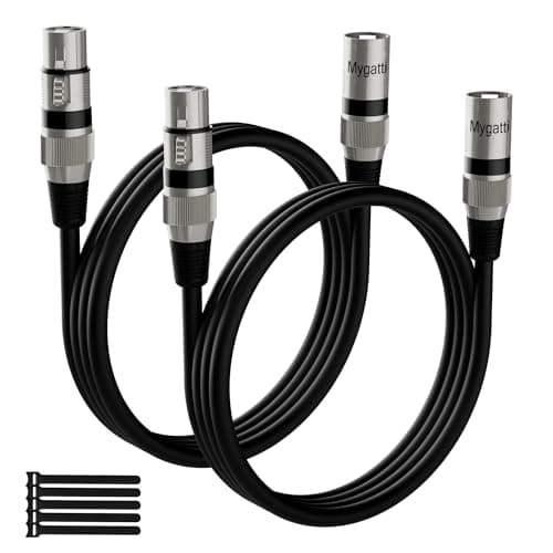 Image of Mygatti Premium XLR Microphone Cable 0.5m/2 Pack,black,Male to Female,3-pin Shielded Balanced,EMI and RFI Suppression, Zinc Alloy Connectors,Compatible with Amplifiers,Speakers + 5 Cable Ties