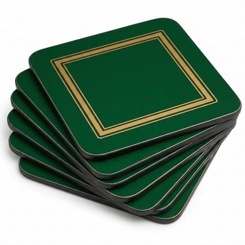 Image of Pimpernel Set of 6 Coasters - Classic Emerald Color, Cork-Backed Drink Coasters with Heat Resistance and Stain Protection, Perfect for Tea, Coffee, and Everyday Use, 10.5 x 10.5cm