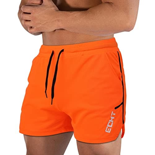 Image of Superora Mens Running Gym Sport Shorts Breathable Outdoor Workout Training Shorts with Pockets Orange