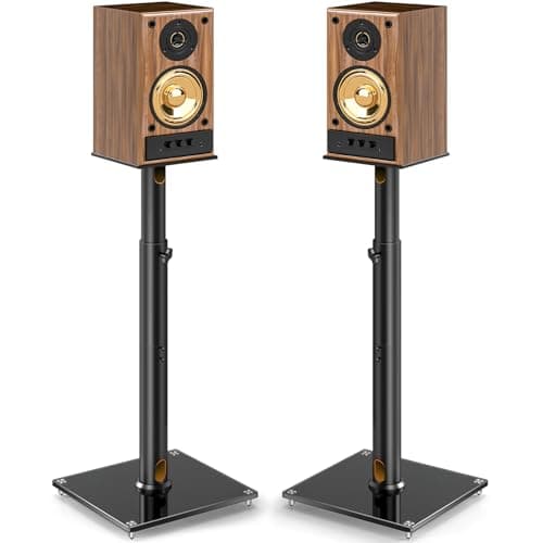 Image of 5Rcom Universal Speaker Stands for Surround Sound, Set of 2 Floor Stand Mount Height Adjustable from 830mm-1100mm Each Holds 5kgs, Cable Management, Easy Assembly, Black