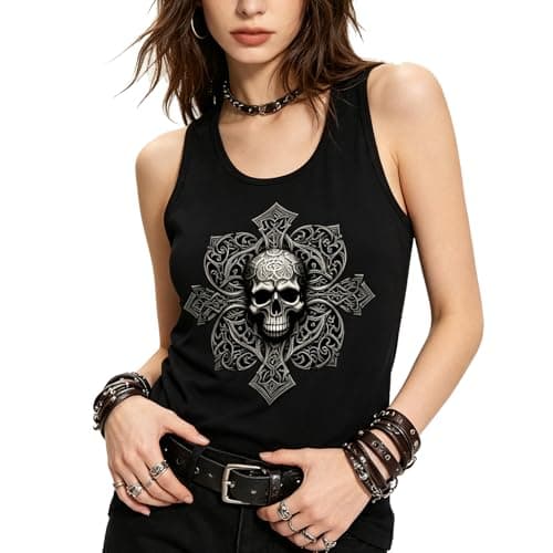 Image of MILAKOO Goth Grunge Rock Style Tank Top Shirts Skull Pattern Print Sleeveless T-Shirts for Women, L