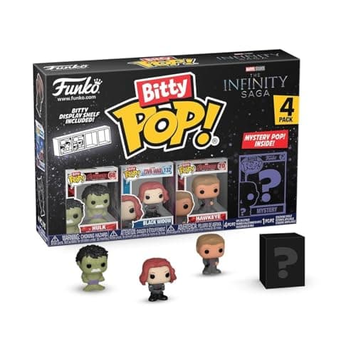 Image of Funko Bitty POP! 4 Pack: Marvel - Hulk, Black Widow, Hawkeye, Mystery Mini Figure - Styles may vary - 0.9 inch (2.2 cm) Collectable - Stackable Display Shelf Included - Gift Idea - Cake Topper