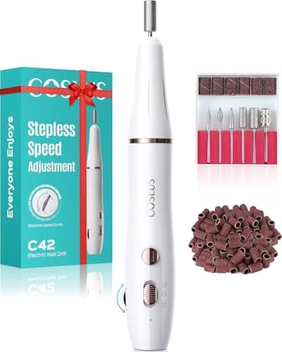 Image of COSLUS C42 Cordless Electric Nail Drill File: Rechargeable Nail Drill Machine with Stepless Speed Knob, Professional Efile with Manicure Pedicure Set Acrylic Gel Nails-Home Care Beauty Salon-White