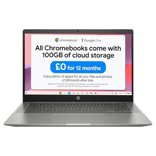 Image of HP Chromebook 14" , AMD Athlon 3050C Processor , 4 GB RAM , 64GB eMMC Storage , AMD Radeon Graphics , HD Display , Up to 10hr 45 min battery , Chrome OS , Dual Speakers , Mineral Silver , 14b-na0005na