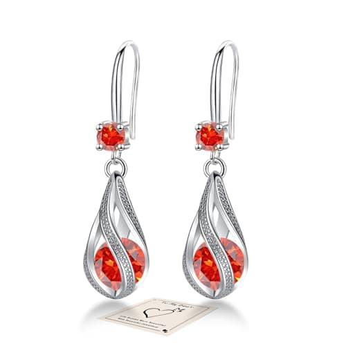 Image of Orange Sterling Silver Drop Earrings for Women, Hypoallergenic With Cubic Zirconia - Jewellery Gift for Auntie, Birthday, Christmas, Anniversary