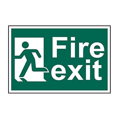 Image of Fire Exit Safety Sign, Man Running Left, Self-Adhesive Semi-Rigid PVC, 300mm x 200mm