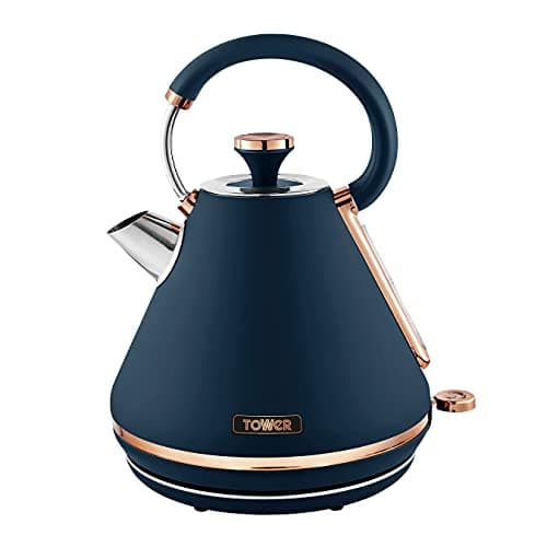 Image of Tower T10044MNB Cavaletto Pyramid Kettle with Fast Boil, Detachable Filter, 1.7 Litre, 3000 W, Midnight Blue and Rose Gold