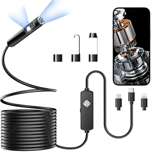 Image of PAPIBLU Dual Lens Endoscope Inspection Camera, Semi-Rigid Snake Cable Endoscope, 1920P HD Dual Lens, Endoscope Camera with Light 8+1 Adjustable LED Lights (5M-Dual Lens)