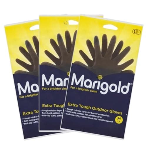 Image of 3 X Gardening Rubber Gloves Extra Tough & Non-Slip Grip for Outdoor Cleaning | Roll-top Cuffs Cotton-lined & Double Layered | Medium Black