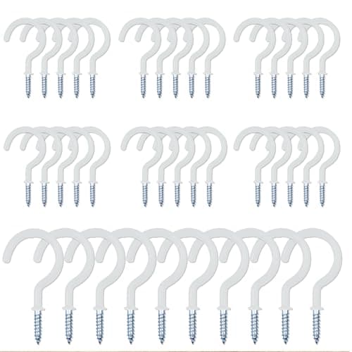 Image of BOUBONI 40PCS Metal Ceiling Hooks 2 Inch Heavy-Duty Multipurpose Screw-in Wall Hooks for Hanging Plants Cups Kitchen Utensils, White