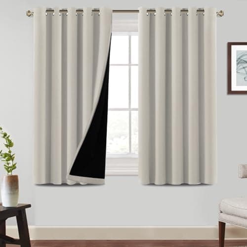 Image of BellaHills 100% Blackout Curtains for Bedroom Thermal Insulated Blackout Curtain Heat and Full Light Blocking Eyelet Curtains for Living Room with Black Liner 2 Panels, 66 x 54 Inch, Pumice Stone