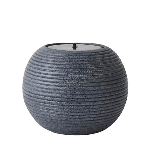 Image of ValueLights | Round Ribbed Solar Powered Outdoor Cascading Water Fountain Feature Garden Light