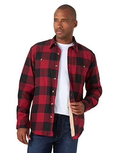 Image of Wrangler Authentics Men's Long Sleeve Sherpa Lined Shirt Jacket, Red Buffalo, XXL