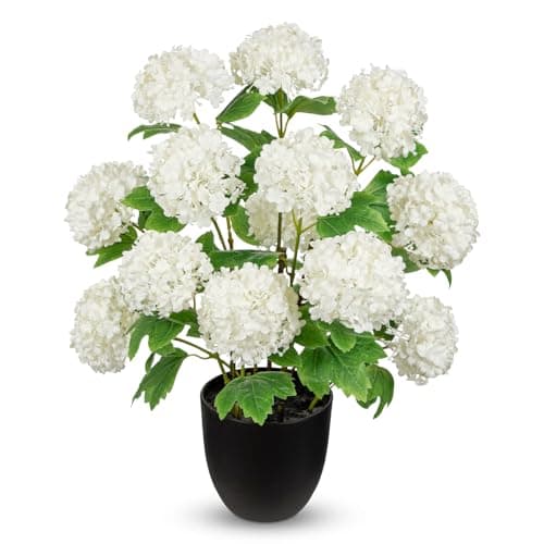 Image of Briful White Hydrangea Artificial Flowers in Pot - 20.5" Tall Faux Hydrangea Plants with 13 Flower Heads - Silk Hydrangeas Fake Flowers for Living Room, Bathroom, Office, Spring Decoration