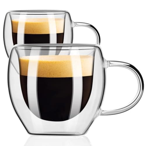Image of PARACITY Espresso Cups Set Of 2, Double Wall Insulated Glass Coffee Mugs 2.5 OZ, Cappuccino Cups with Handle, Clear Glass Coffee Cups Travel Camping for Cappuccino/Latte/Tea/Shots …