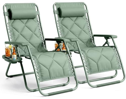 Image of KEPLIN Set of 2 XXL Premium Heavy Duty Padded Diamond Zero Gravity Chairs - Luxurious Garden Recliners, Adjustable Headrest, Cup & Phone Holder, Foldable, Patio Sun Loungers - 150kg Weight Capacity