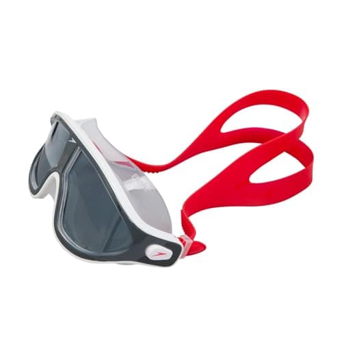 Image of Speedo Unisex-Adult Biofuse Rift Mask Swimming Goggles | Open Water Swim Mask | Anti-fog | Anti-leak Goggles, Lava Red/Oxid Grey/Smoke, One Size