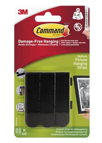 Image of Command Picture & Frame Hanging Strips, Medium - 4 Pairs (8 Strips) - Black, Adhesive Strips - Damage Free Hanging - For Pictures, Frames, Mirrors, Wall décor and Signs
