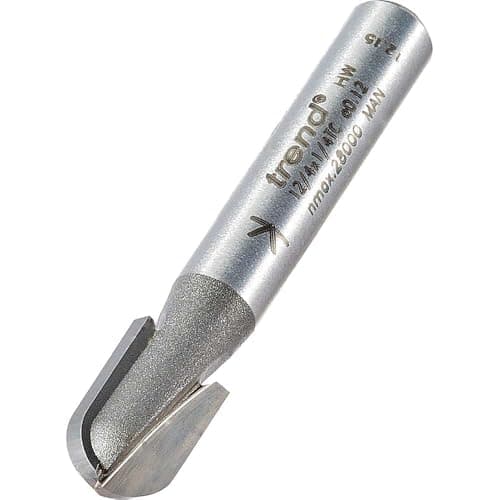 Image of Trend Professional Radius Router Cutter, 4mm Radius, 1/4 Inch Shank, 8mm Cut Diameter & 12.7mm Cut Length, Tungsten Carbide Tipped, Without Bearing, 12/4X1/4TC