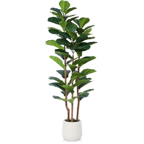 Image of Kazeila Large Artificial Plant Indoor 150cm Faux Fiddle Leaf Fig Tree,Fake Plastic Plant for Home Office Balcony Bathroom Decor(1Pack)