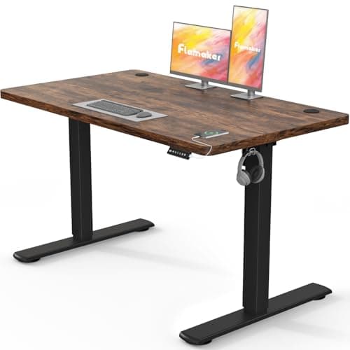 Image of Flamaker Electric Standing Desk 120x60cm Height Adjustable 73-118cm, 6-Button Memory Control & LED Display Heavy-Duty Steel Frame 50kg Weight Capacity Anti-Collision Hook & Cable Port,Vintage Brown