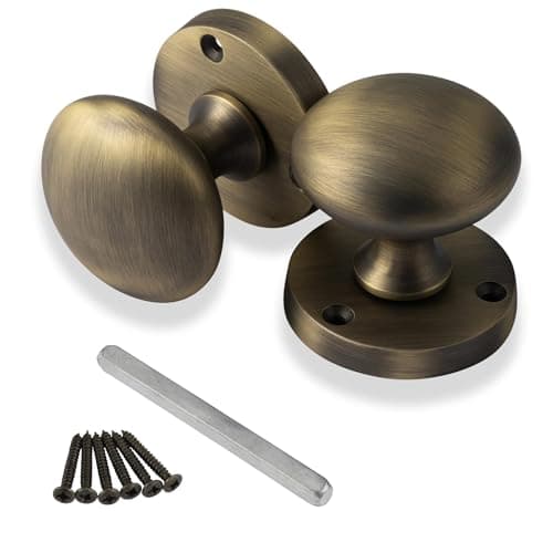 Image of XFORT Mortice Door Knobs in Matt Antique Brass | Mushroom Style Internal Door Knobs for Wooden Doors | Round Victorian Doorknobs