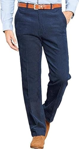 Image of Stylo Online Men’s Corduroy Trousers Cord Pants – Smart Casual Cotton Cord Trousers for Men – Formal Business Office Workwear – Classic Straight Leg Flat Front Corduroy Pants (Navy Blue,34/29)
