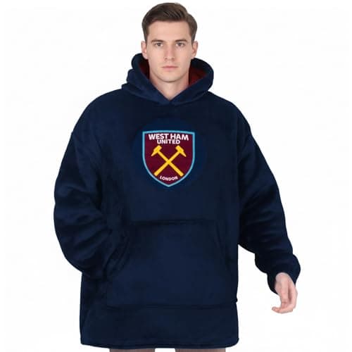 Image of West Ham United FC Adults Oversized Hoodie Blanket - Official Football Gift, Navy, Size XL-XXXL
