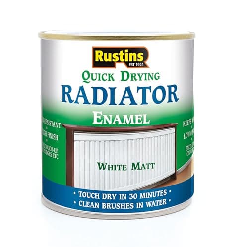 Image of RUSTINS Quick Drying Radiator Paint White Matt 250ml - – Long-Lasting Heat-Resistant Finish for Radiators and Metal Surfaces, Easy Application