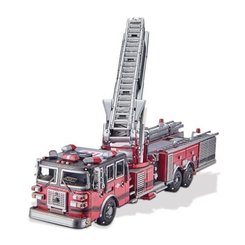 Image of Piececool 3D Puzzle Metal Ladder Truck, Classic Transportation Fire Engine Craft Model Kits for Adults to Build, 3D Puzzles Adult Teens for Stainless Steel, Gift, Decoration, Collection, 354 Pieces