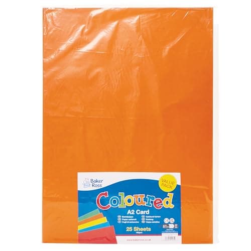 Image of Baker Ross FN224 A2 Coloured Card Pack - Pack of 25, Colourful Paper Sheet, Blank Sheets for Arts and Crafts