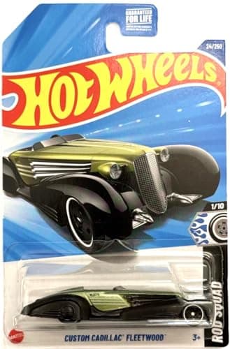 Image of Hot Wheels Custom Cadillac Fleetwood Die-Cast Car, Green and Black, Rod Squad Series, 1/10, 24/250